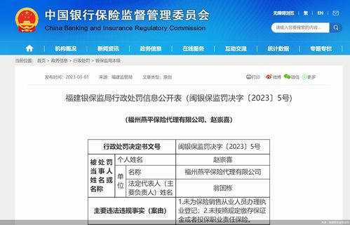 福州燕平保險(xiǎn)代理因執(zhí)業(yè)登記違規(guī)被罰3.5萬(wàn)元，凸顯保險(xiǎn)代理監(jiān)管趨嚴(yán)